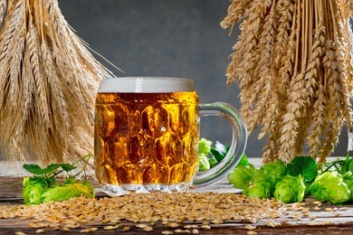 still life with hop cones and raw material for beer production
