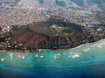 aerial view of diamond head crater, oahu, hawaii.