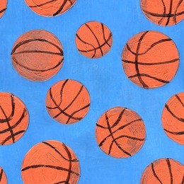 hand drawn seamless pattern with basket balls