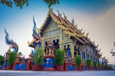 rong sua ten temple with twilight light, chiangrai thailand