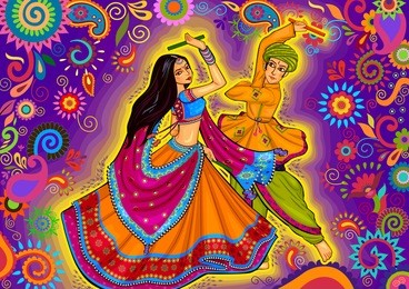 vector design of couple playing garba in dandiya night navratri dussehra festival