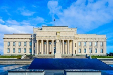 high dynamic range (hdr) war memorial museum with quote by ancient greek philosopher pericles in auckland, new zealand