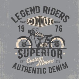 vintage style tee print design with motor vector and grunge texture