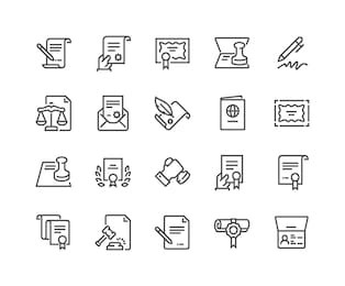 simple set of legal documents related vector line icons. 
contains such icons as stamp, certificate, license more.
editable stroke. 48x48 pixel perfect.