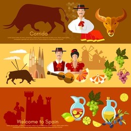 spain banner traditions and culture spanish attractions people vector illustration