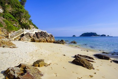 landscape of beautiful tropical beach at kapas island, malaysia