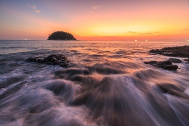 seascape of kata beach at sunset, phuket, southern of thailand