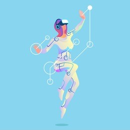 excited girl in virtual reality. vector illustration