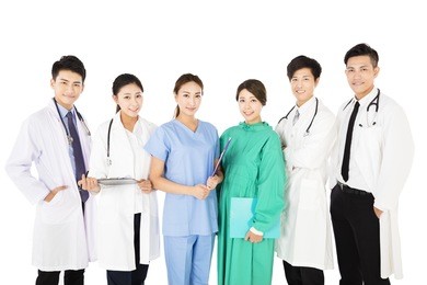 smiling medical team isolated on white background