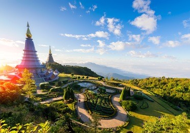 landscape of two pagoda (noppha methanidon-noppha phon phum siri stupa) in an inthanon mountain, chiang mai, thailand