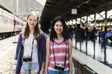 young girls travel holiday concept