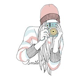 fashion illustration of teen girl hipster with camera