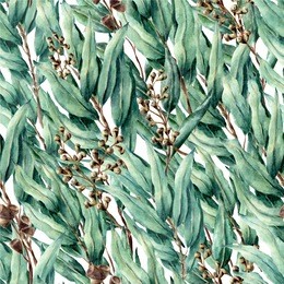 watercolor hand draw seamless pattern with eucalyptus  leaves and berries. for design, textile and background.