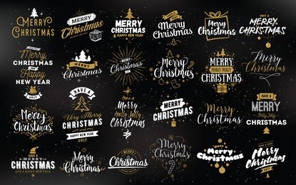 merry christmas and happy new year 2017 typographic emblems set. vector logo, text design. usable for banners, greeting cards, gifts etc.