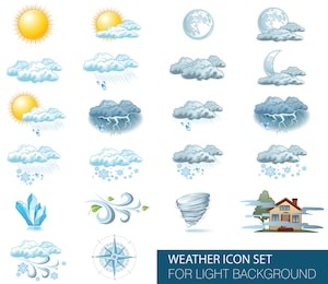 vector weather forecast icons with light background. day and night