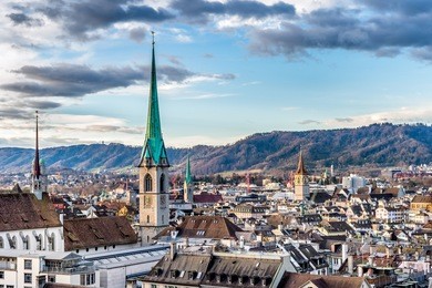scenery  of old town of zurich, switzerland from university hill.