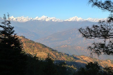 nagarkot, nepal - december 30, 2014: view of the himalayan mountain from nagarkot near bhaktapur