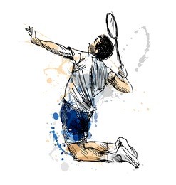 colored hand sketch badminton player. vector illustration