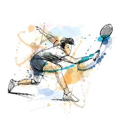 colored hand sketch man playing badminton. vector illustration