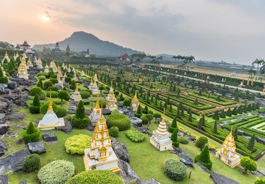 french garden of nong nooch tropical botanical gardenat sunrise , pattaya, thailand