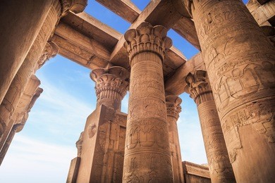 temple of kom ombo, kom ombo, egypt. it's dedicated to the crocodile god sobek and the falcon god haroeris