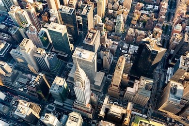 aerial view of the skyscrapers of midtown manhattan new york city