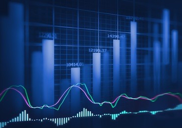 stock market graph on blue background for business concept.