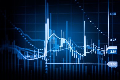 stock market graph on blue background for business concept.