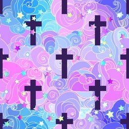 kawaii funny spooky seamless pattern. halloween wrapping paper background in neon pastel colors. cute gothic style. vanilla rainbow concept.