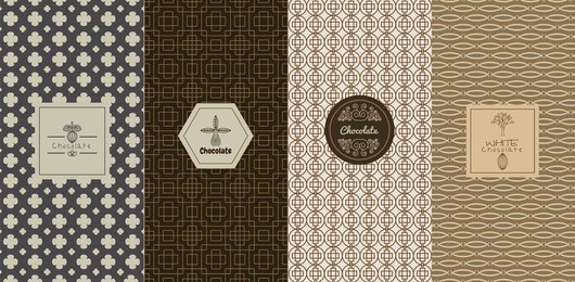vector set of design elements and icons in trendy linear style for chocolate package
