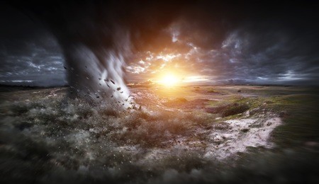 view of a large tornados destroying the landscape 3d rendering