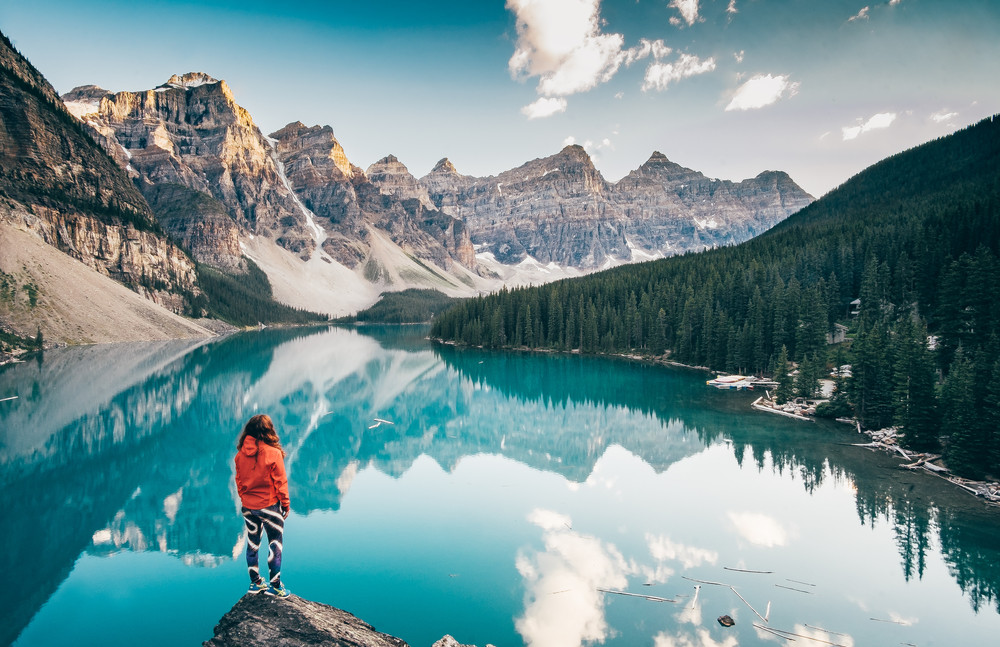 girl at moraine lake, canada