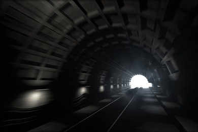 3d render: illustration with glowing end of subway tunnel with motion blur