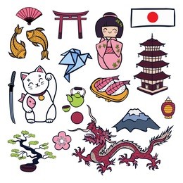 cartoon japan elements set