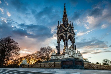 the prince albert memorial at night. hyde park area, london, uk