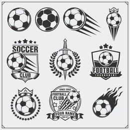 soccer football labels, emblems and design elements. vector set. monochrome design.
