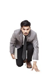 attractive business man with a notebook under his arm is ready for the start isolate on white background,young businessman starting to his career