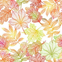 autumn leaves seamless pattern, colorful fallen mountain ash leaves