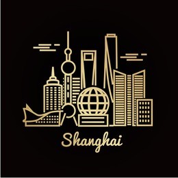 shanghai city golden architecture vector illustration, skyline city silhouette, skyscraper, stroke design