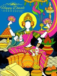 illustration of goddess lakshmi on happy diwali holiday doodle background for light festival of india