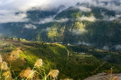 mountains at the riverside of the brahmaputra river