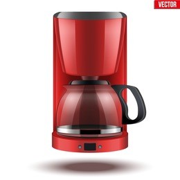 classic drip coffee maker with glass pot. red color and original design. editable vector illustration isolated on white background.