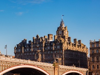 the scotsman hotel with the north bridge at the front. edinburgh, scotland, uk