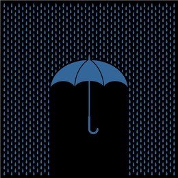 umbrella with rain at night. rain water drops and umbrella protect concept.