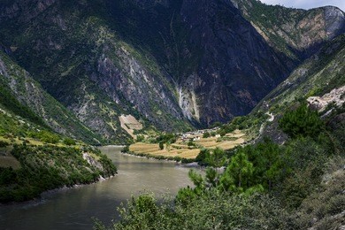 mountains at the riverside of the brahmaputra river
