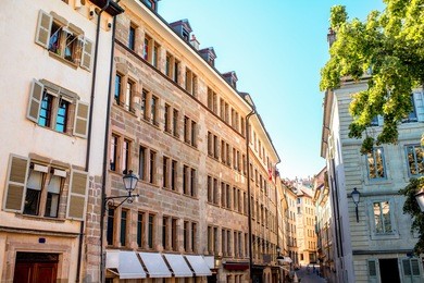 buildings in the old town of geneva city in switzerland