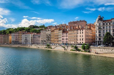 lyon (france) old buildings in the historic city near river saone