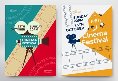 cinema festival poster template with camcorder and line videotape. vector illustration