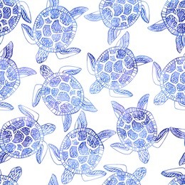 vintage seamless pattern with sea turtles.