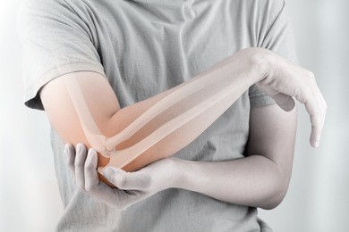 elbow bones injury white background